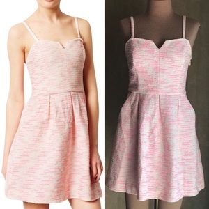 Anthropologie Pink White Silver Tweed Dress